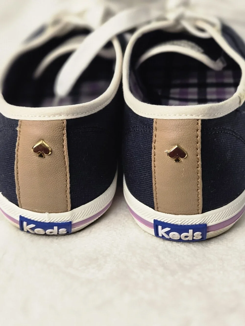 Keds x Kate Spade Navy Blue Canvas Plaid Champion Sneakers WF65386 women's8.5